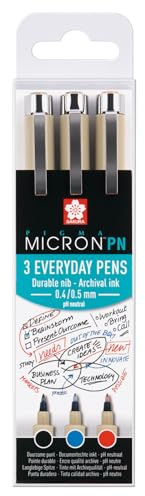 SAKURA Pigma Micron PN Office Set - 3 Farben Blau/Rot/Schwarz - Hochwertige Pigmenttintenstifte - 0,3 bis 0,5 mm Spitze zum Schreiben, Zeichnen & Journaling