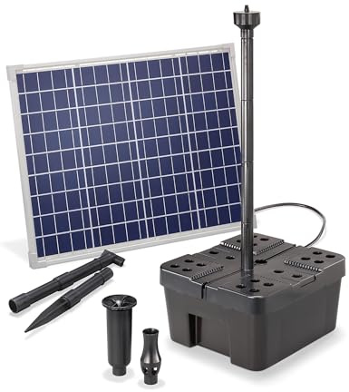 Esotec Solar Teichfilter 50/2500 Set Unterwasserfilter + Teichpumpe 100910 | 50Wp Solarmodul, 2500l/h Solarpumpe, bis 6000l, Wasserspiel mit Fontäne, Direktbetrieb, Solar Filteranlage, Trockenlaufschutz