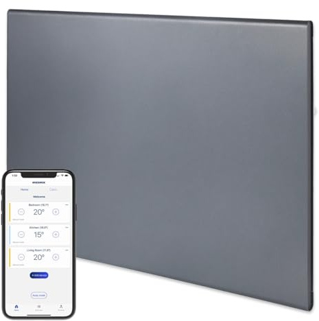Adax Neo Wifi Electric Panel Heater/Convector Radiator With Timer, Thermostat, Voice Control, Splash Proof, Wall Mounted, 600W (420 x 430 mm), Lava Grey