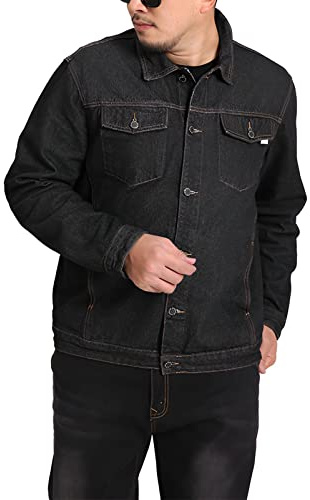 ANUFER Lös passform vintage jeansjacka klassisk västerländsk truckerjeanskappa för män, svart, M