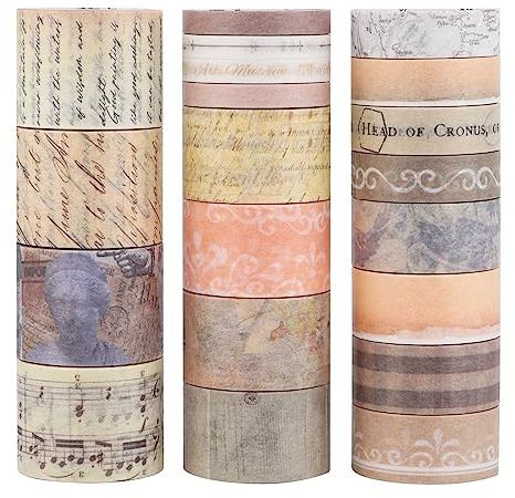 LGEGE 20 rouleaux de ruban Washi Tape Paean of Art, 5/10/15/20/25 mm de large, partition de musique, motif d'article, ruban japonais de masquage décoratif pour Scrapbook, Bullet Journal (4m)