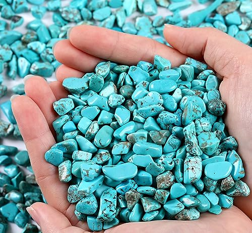 QINJIEJIE Turquoise Crystals Chips Natural Stone Gravel Bulk Crushed Rocks Pieces Polished Quartz Stone 0.55Lbs Decorative Fish Tank Pebbles Vase Filler Irregular Shaped Tumbled Gemstone for Home