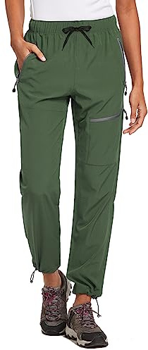 baleaf Pantalones para Mujer Senderismo y Aire Libre Estilo Capri, Impermeables de Secado rápido con protección UV FPS 50 Ejército Verde-Petite XL