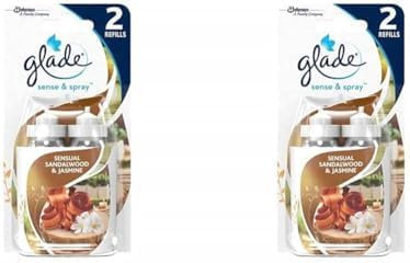 Glade Sense & Spray Air Freshener Refill, Motion Activated Automatic Room Spray and Odour Eliminator for Home, Sandalwood & Jasmine, Duo Pack (2 x 18ml) (Pack of 2)