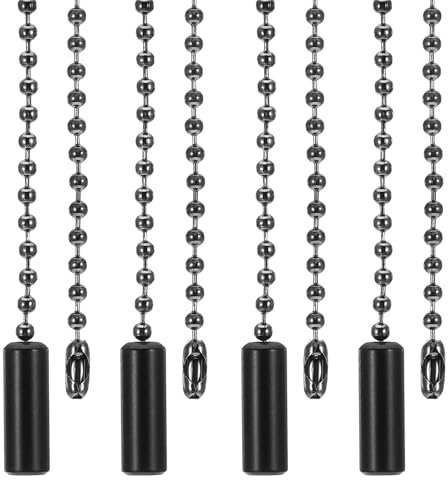 PATIKIL 1M 3.3ft Ceiling Fan Pull Chain, 4 Pcs Beaded Pulls Cord Extender Cylinder Pendant for Fan Light Chandelier Table Lamp Pulling Switch, Black