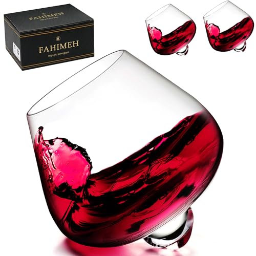 FAHIMEH Vasos de Whisky, Ron, Coñac, vino, cristal giratorio, sin vástago, degustación, cristal inclinado, licor brandy, cócteles, vaso Grappa personalizado regalo juego de 2 unidades de 200 ml