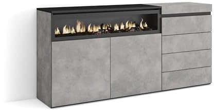 Skraut Home | Sideboard, Kommode | Aufbewahrungsschrank | 157x75x35 cm | Für Schlafzimmer, Zimmer | Elektrokamin. | Kommode mit Schubladen | Moderner Stil | Zement
