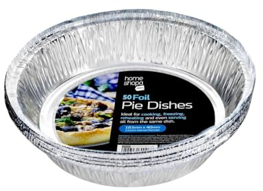 HOMESHOPA Aluminum Foil Pie Pan, 50 Pack Disposable Round Foil Flan Trays, Durable Air Fryer Baking Dishes for Pie, Fruit Tarts, Quiche, Food Storage Takeaway, Oven & Freezer Safe