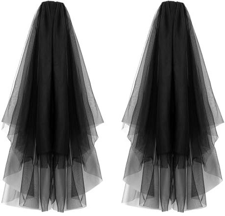 UILYNIU Velo Negro de Novia Cadáver, Disfraz de Novia para Halloween, Accesorio de Boda con Sombrero y Peine