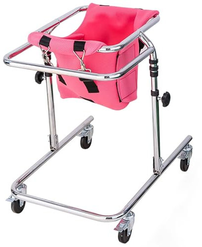 RVUEM Rosa, Zusammenklappbarer Rollator, Tragbarer Gehwagen Mit Aufrechtem Stand, FüR Kinder Mit Zerebralparese, Rehabilitationstraining FüR Behinderte, Mit RäDern Und Sitz, Gehhilfe FüR Behinderte