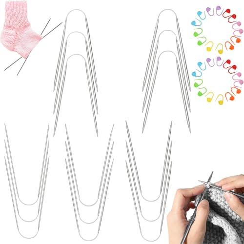 Addi Crasy Trio Lot de 15 aiguilles à tricoter circulaires pour chaussettes, avec 30 broches de fixation, pour pull, écharpe, manches de chapeau