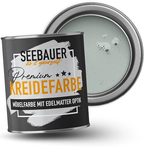 SEEBAUER diy Kreidefarbe für Möbel Hellgrau 375ml für Innen (No. 216 Mountain Slate) Möbelfarbe ohne Schleifen - Holzfarbe extra matt - Holzlack, Möbellack hohe Deckkraft