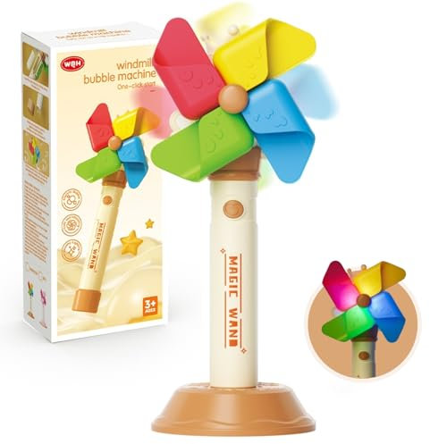 PANACARE Windmühle Seifenblasenstab, Elektronische Seifenblasenmaschine Kinder mit Seifenblasenlösung/Akku/Licht, Bubble Machine 10000+ Blasen Kinder Geschenk/Geburtstag/Party/Hochzeit (Beige)