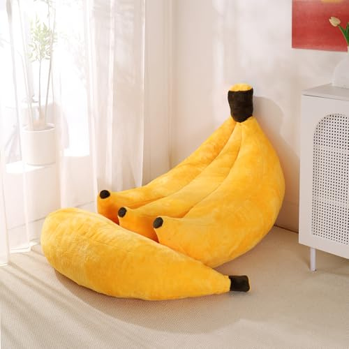 IEVENW Banana Bean Bag Chair with Ottoman, Floor Sofa Bed with Footrest, Comfy Convertible Lounger for Teens & Adults, Plush Couch for Bedroom, Living Room or Dorm, M-Yellow