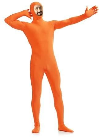 Jackolume Herr dam öppet ansikte helkroppsdräkt stretchig kostym, unisex Zentai jumpsuit danskläder vuxna solid enhet bodysuits för halloween cosplay, orange