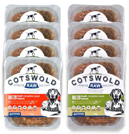 Cotswold RAW Active 80/20 Mince Adult Raw Dog Food, Beef & Lamb - 8kg | Frozen Raw Dog Food, BARF Premium British Meat Raw for All Dogs