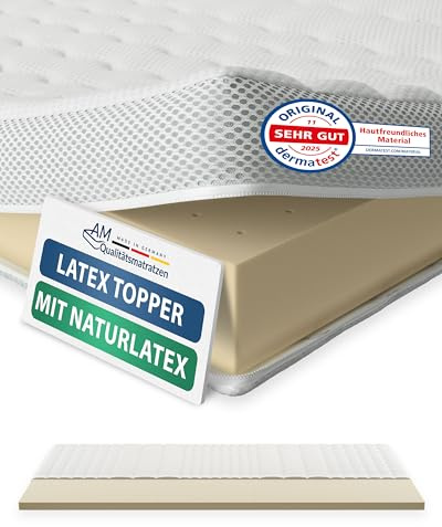 AM Qualitätsmatratzen Premium Latex Topper 100x200cm RG65 - Made in Germany - Atmungsaktiver Naturlatex Topper 100x200-6cm - Matratzenauflage 100x200 mit Lyocell Bezug und Anti-Rutsch Funktion
