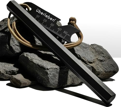 überleben Hexå Fire Starter | 6” x 1/2” thick Hexagon Bushcraft Fire Steel | 20,000 Strikes | Survival Ferro Rod | Multi-tool Striker & Full Grain Leather Lanyard