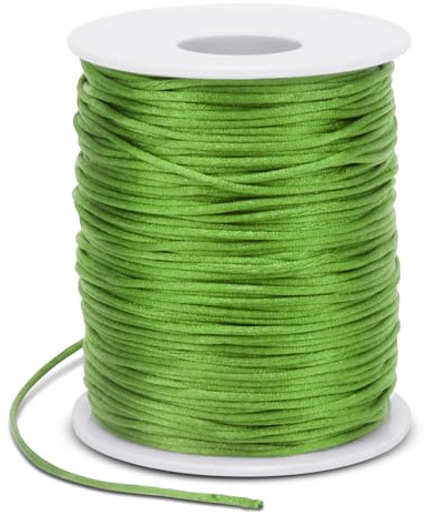 LEREATI Filo Nylon per Braccialetti 1.5mm x 100m Cordoncino Natalizio Cordone di Raso, Cordino per Borse Uncinetto, la Creazione di Gioielli, Fai da Te, Collane, Perline (Verde Frutta)