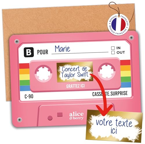 Tarjetas para rascar Cassette Sorpresa - Regalo de Concierto Festival de Música para Ofrecer - Cumpleaños, Despedida de Soltera, Fiesta, Regalo para Pareja - Personalizable a mano - Diseño de Cassette