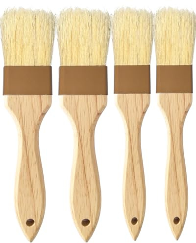 Pastry Basting Brush Natural Bristle - Food Grade Wooden Handle, Heat Resistant 660°F, Non-Shedding & Durable Kitchen Utensils for Cooking, Baking, Butter, BBQ, Oil Sauce & Egg Wash (1, 1.5, 4 Pack)