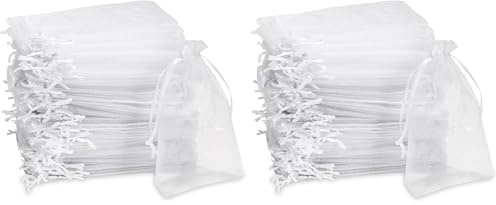 Carehabi - Bolsas de Organza para Regalos y Joyas, Saquitos de Lavanda para Bodas (10 x 15 cm, Blanco) - Paquete de 2