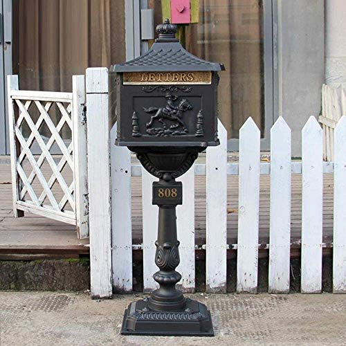 Letter Box Retro Creative Magazine Box Outdoor Decoration Cast Aluminum Does Not Rust Postbox Inbox Floor Standing Letter Box Collection Box Security Mailbox (Color : Black)
