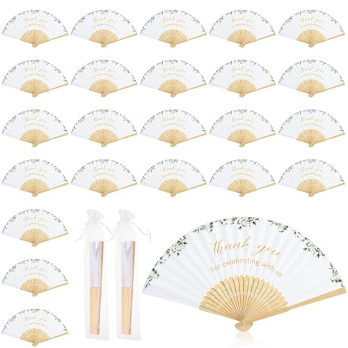 Namalu 20 Pezzi Ventaglio Pieghevole in Carta con 20 Sacchetti in Organza Ventagli Bianchi per Matrimonio Vintage Ventagli a Costine di Bambù Portatili Nuziali per Ospiti per Bomboniere (Verde)