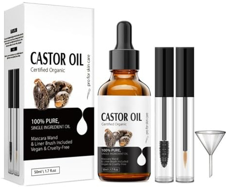 RizinusöL,100% Rein Castor Oil Organic,Augenbrauen Serum,HaaröL,Wimpernserum,Haarwachstum Beschleunigen,Lash Lifting Set,50ml
