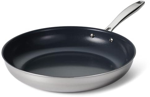 Tramontina Signature 12-Inch Tri-Ply Clad Stainless Steel Large Frying Pan with Ceramic Non Stick Interior, Induction-Ready Nonstick Skillet, Oven-Safe, Made in Brazil
