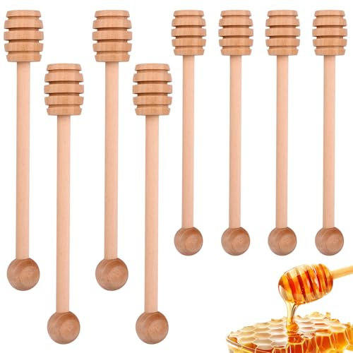 8pcs Wooden Honey Dipper Sticks, 6.34 Inch Honey Mixing Stirrer Round Head Honey Spoon for Honey Collecting Dispenser Drizzling Jam Suitable for Wedding Honey Party Favor Gifts