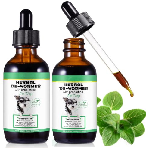 Natural Herbal Drops for Dogs: Worm & Parasite Support, Digestive Health Aid for All Breeds & Puppies - 60ml Liquid (Pack of 2)