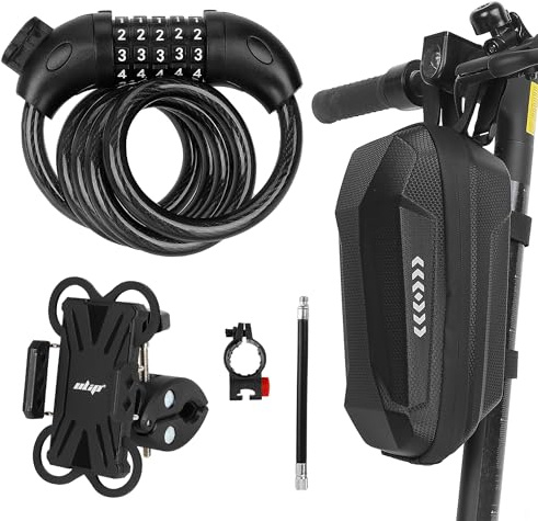 HPGAAVD E-skoterlås, cykellås, lås för elskoter, cykellås/e-cykel/motorcykel hög säkerhet kombinationslås, med 3 l förvaringsväska, mobiltelefonhållare, 16 cm lång ventil