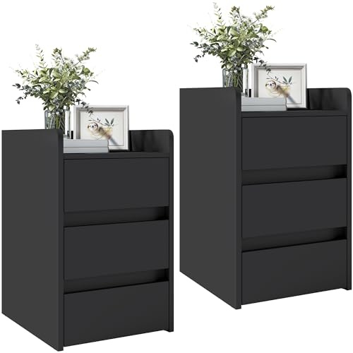 YITAHOME Lot de 2 Tables de Chevet avec 3 tiroirs, Table d'appoint avec Rangement, Petite Armoire de Rangement pour Chambre à Coucher, Salon, Couloir, 35 x 40 x 59 cm, Noir