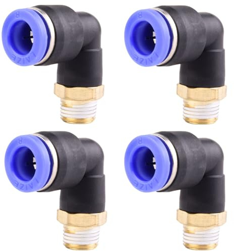 4 stycken 8 mm 1/8 PT pneumatiska 90°-vinkelskruvar med yttre gänga pneumatiska snabbkopplingar för uttag slangar push-in tryckluftsanslutning