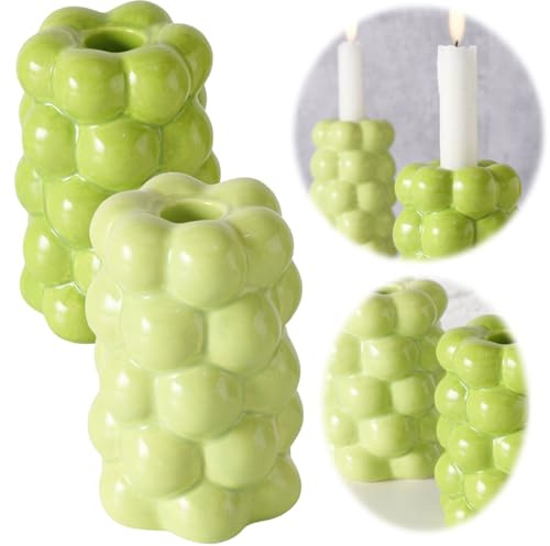 LS-LebenStil Design Keramik Kerzenständer Bullet 12cm Set 2 Stück Grün Kerzenhalter für Stabkerzen Stabkerzenhalter Kerzenleuchter Stabkerzenhalter Kerzenhalter Tisch-Deko Spitzkerzen Tafelkerzen