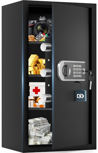 27.56H Steel Safe Box, 6.0 Cuft Home Safes with Fireproof Waterproof Bag, Digital Security Safes with Programmable Keypad Keys, Smart Alert, Mute Mode, Anti-theft Safety Box for Documents Valuables