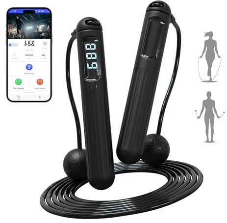 HeRuipai Kabelloses Springseil für Erwachsene, Bluetooth-App-Verbindung, intelligentes Springseil mit genauer Datenverfolgung, seil- und seillose Modi, Typ-C-Aufladung, Indoor-, Outdoor-Fitness-Seil