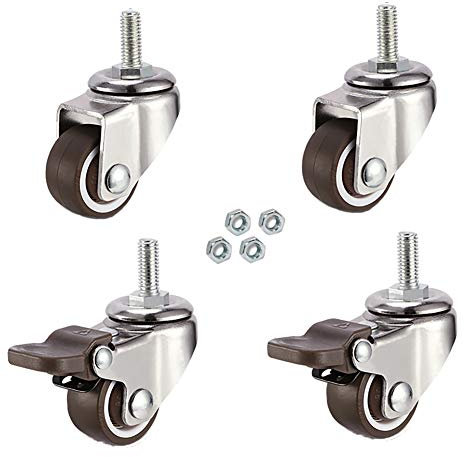 Lenkrollen, 4 Möbelrollen, 1 Zoll, M6 × 15 mm Gewinde, geräuscharm, drehbar, 25 mm, mit Bremse, für Kinderbett, leises Rollen für Trolleybett – 80 kg – (Schraube)