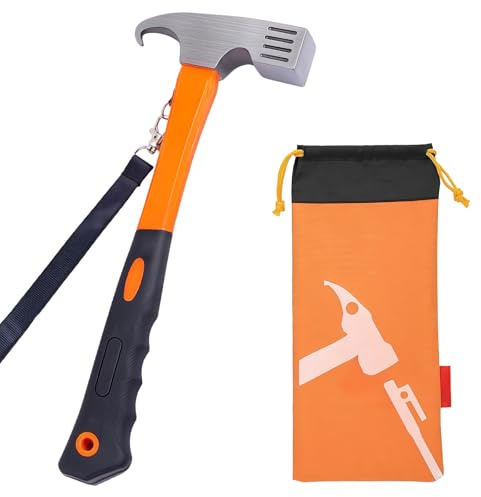 Marteau de camping avec piquets de tente, 30,5 cm, maillet de camping multifonction pour piquets de tente avec sangle de maintien et sac fourre-tout, pour camping en plein air, pique-nique