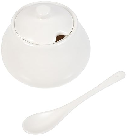 TOPPERFUN Pot à Sucre En Céramique Blanc Pur, Grand Format, Distributeur De Sel Résistant à L'usure, Accessoire De Bar à Café Pour Stockage De Sucre Et Condiments, Usage La Cuisine, Récipient Cuillère