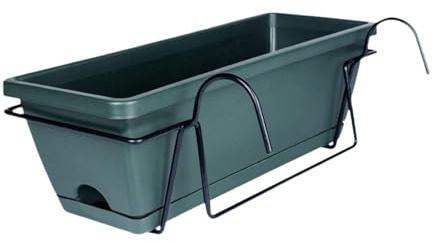 Ｚｉａｌｏｆｉ Balkon Pflanzgefäß mit Gestell Und Tablett, 43 X 19 X 15 cm, für Garten Und Fensterbank, dunkelgrün