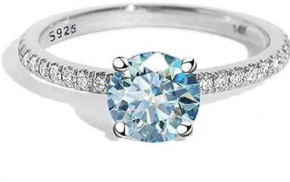 Moissanite förlovningsringar for kvinnor 1ct D färg VVS1 diamantringar 925 sterling silver vigselringar for med certifikat(Light Blue,8)