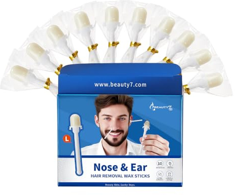 Beauty7 Nasenwachs, 10 Stäbchen, Nasenhaarentferner, Schmerzfrei, Unisex | Schmerzfreie Nasen- und Ohrenhaarentfernung in Sekunden. 10 gebrauchsfertige Wachsstäbchen für Männer und Frauen.