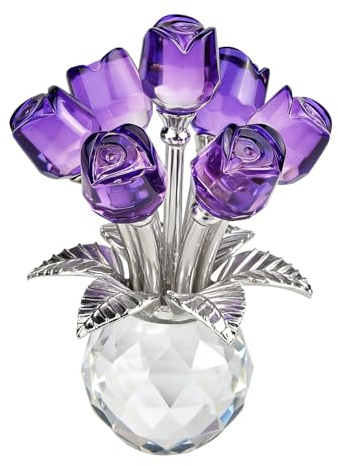 Glass Flowers, Crystal Ornament Glass Rose, Crystal Purple Bouquet Figurine | Premium Glass Flower Ornam, Ornaments for living room, Glass Flowers for Mum Wife Mother's Day Anniversary, Timeless of Love