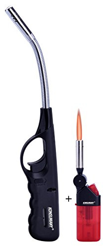 Feuerzeuge 1x Stabfeuerzeug Sturmfeuerzeug Gas flexibel biegsam 29,5 cm lang nachfüllbar (1 STK.(Schwarz)) +1x (Konsumany® Stab- Stumfeuerzeug 12,5 cm Lang)