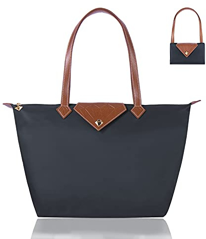 BOJLY Sac à Main Pour Femmes, Sac à bandoulière, Sacs à Main Pour Les Femmes Diamant Sac Fourre-tout en Nylon Dames Shopping Pliant Fourre-tout Plage Sac de Voyage Imperméable Gris