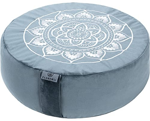 Florensi Yogakissen - Bequemes Meditationskissen Mit Edlem Samtbezug - Traditionelles Tibetisches Sitzkissen - Großes Rundes Premium Yogakissen Mit Buchweizenfüllung