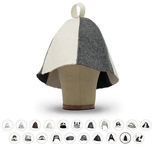 LoFelt® cappello da sauna - in feltro per lui e per lei inclusa guida - per una straordinaria esperienza wellness - bianco/grigio - mis. grande - berretto da sauna cappuccio da sauna