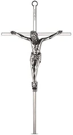 ACHIBANG Kruzifix Jesus Wandkreuz aus poliertem Metall, für Heimdekoration und Geschenk, 24 cm, Antiksilber